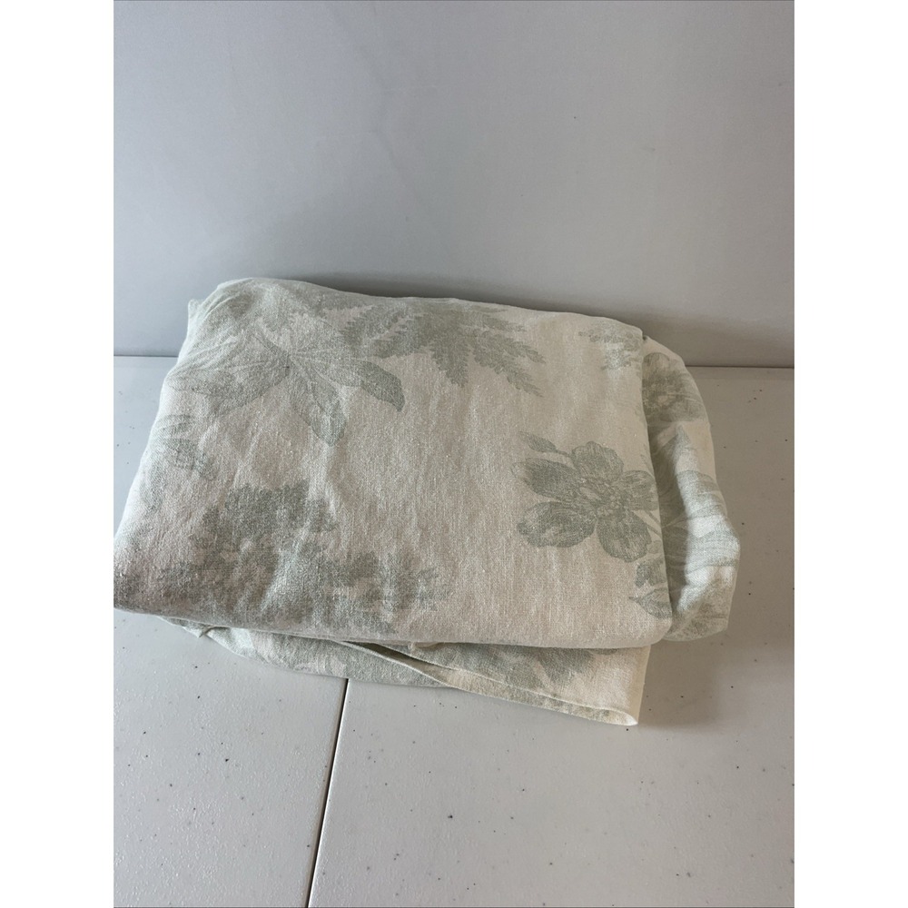 Pottery Barn Green Toile Floral Shower Curtain 55% Linen  45% Cotton